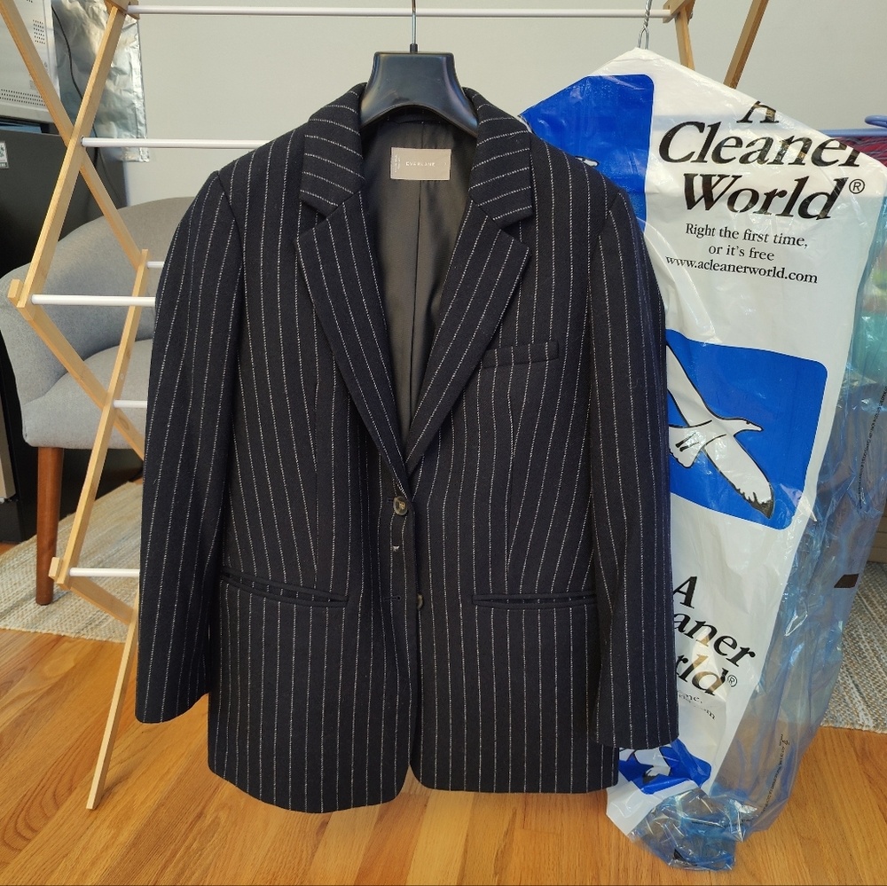 Everlane Navy Pinstripe Women Oversized Blazer Wool Jacket Size2